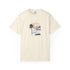 Beige t-shirt with a graphic design on a white background