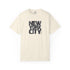 Beige t-shirt with 'New York City' text on a white background