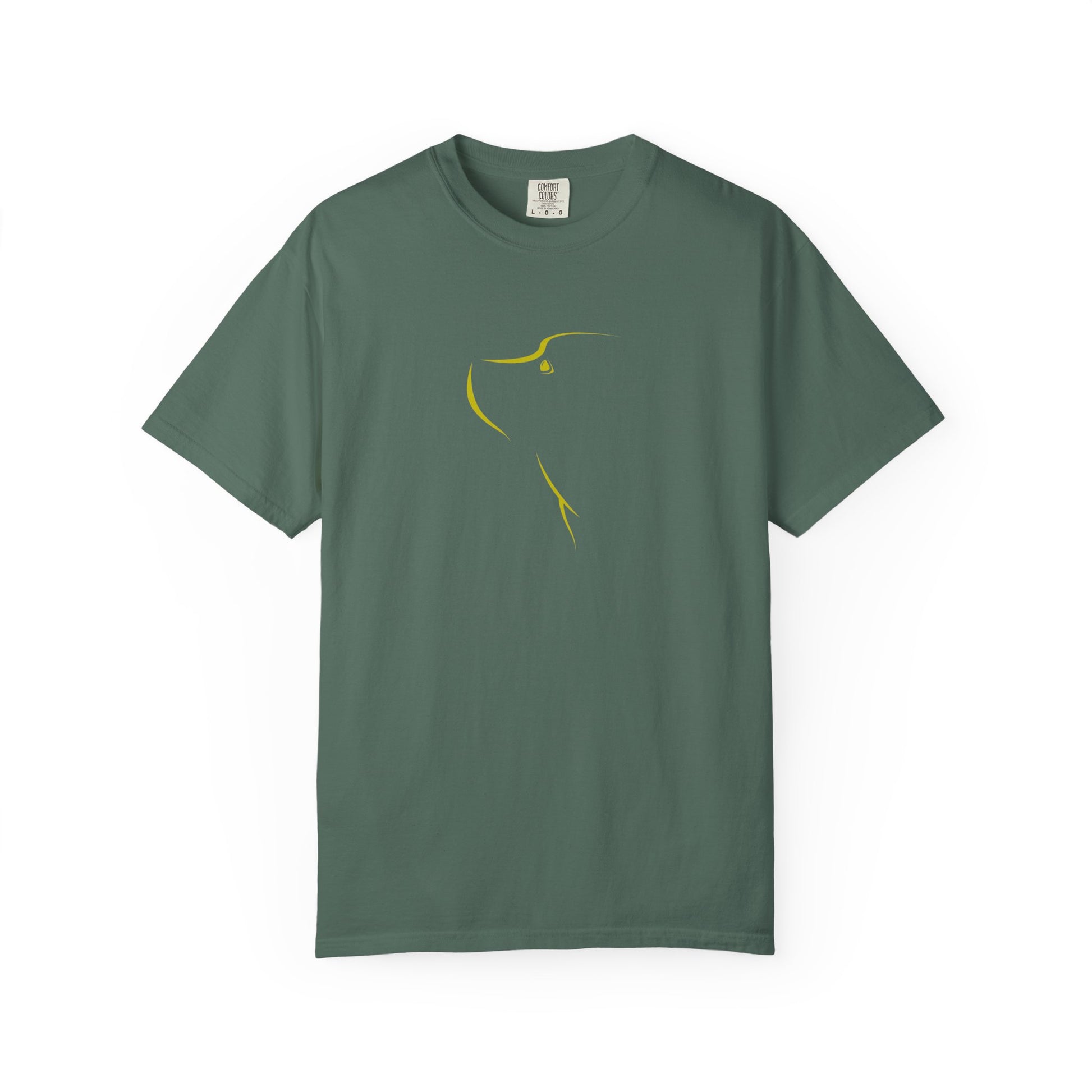 Green t-shirt  white bilack doog outline