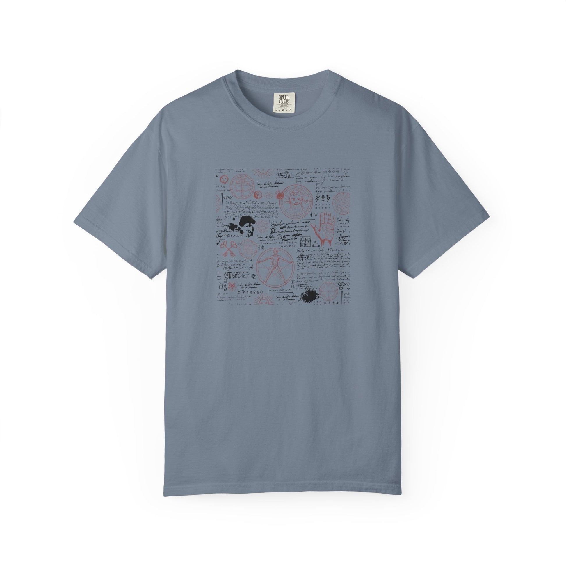 Gray t-shirt with 'St. Joan' graphic design on a white background