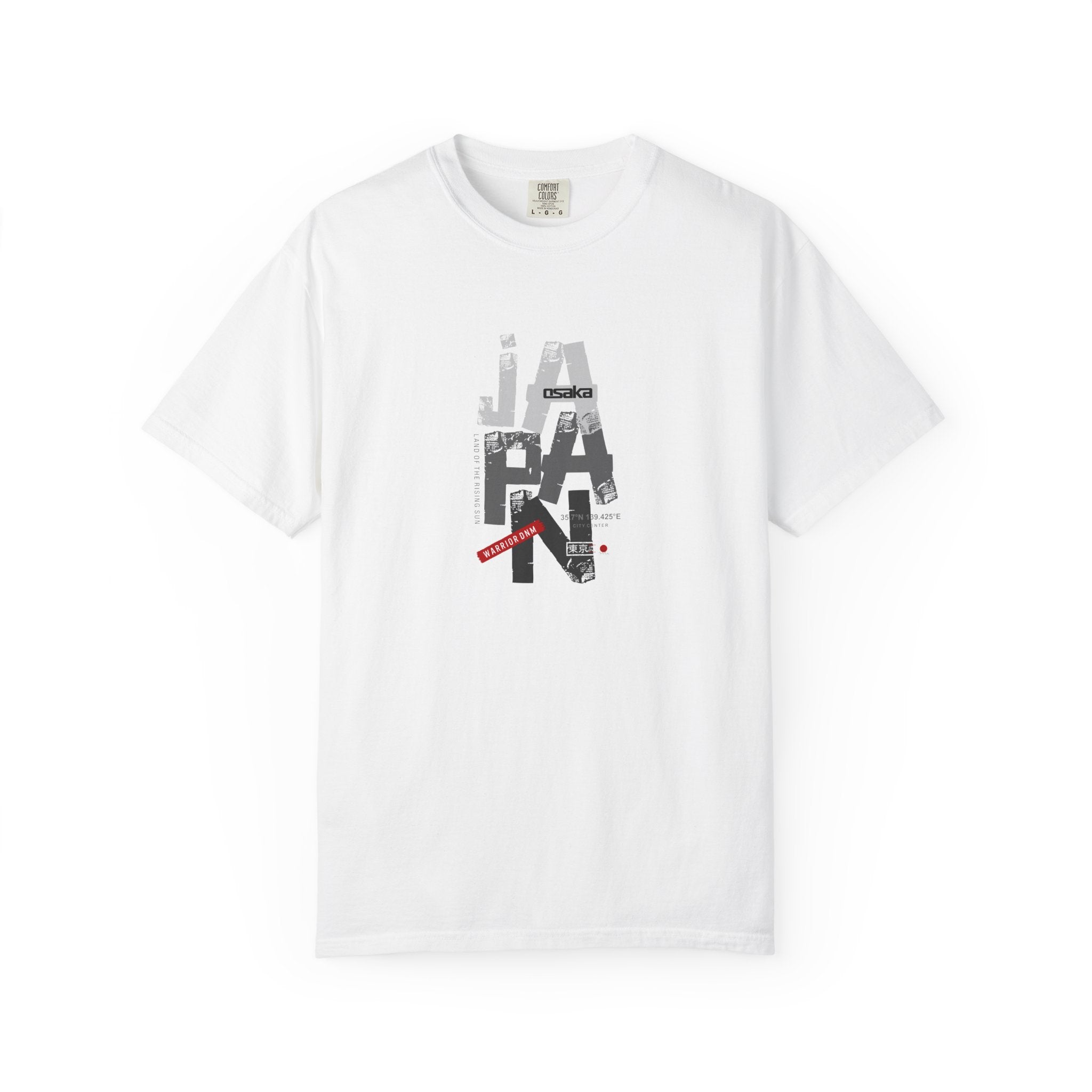 Japan Cityscape Graphic T-Shirt — Urban Travel Tee with Red Accent