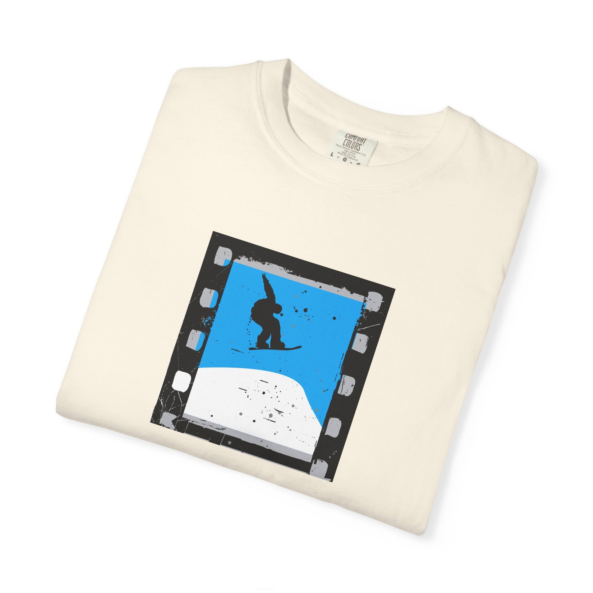 Surfing Filmstrip Graphic T-Shirt — Blue Wave Skate Silhouette
