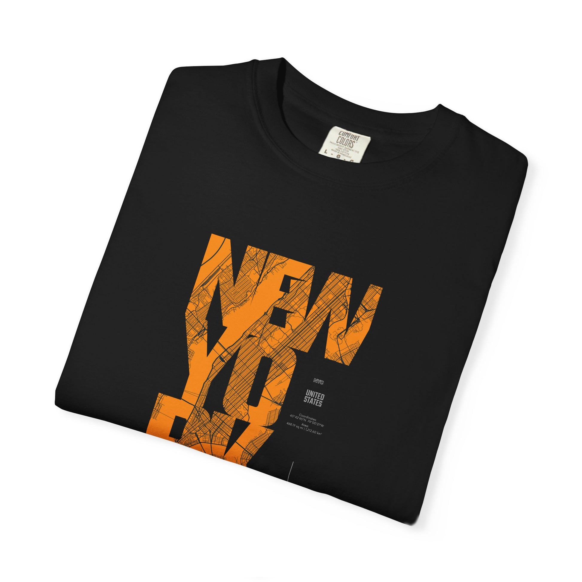 New York Typography Tee — Orange Marble Graphic T-Shirt