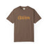 Brown t-shirt with floral heart design on a white background