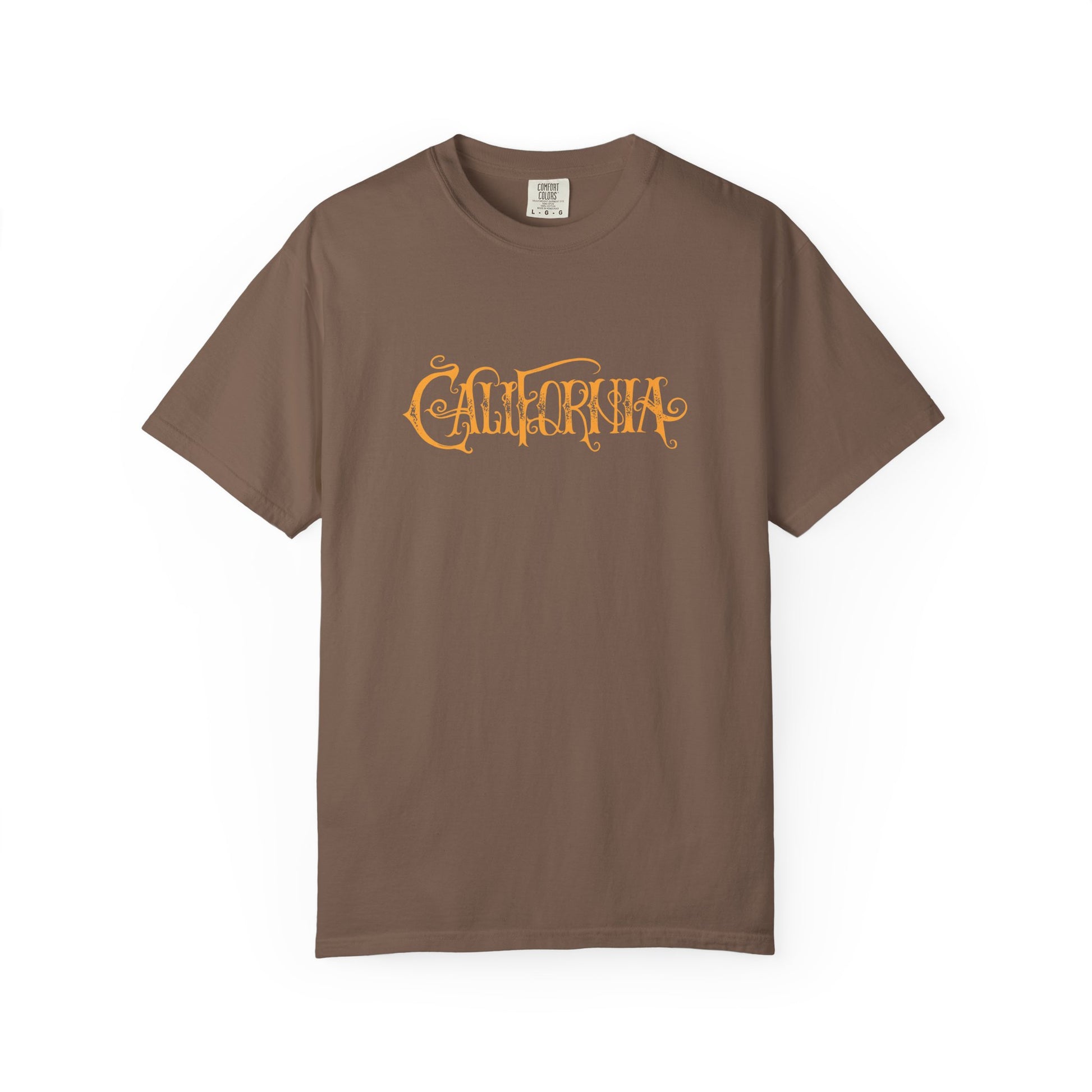 Brown t-shirt with floral heart design on a white background
