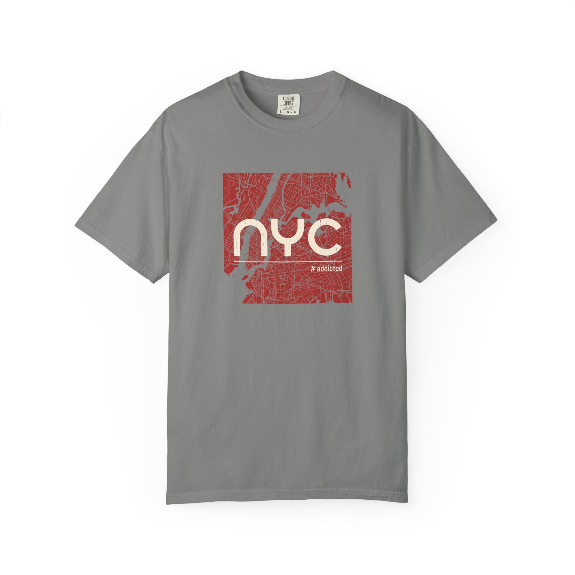NYC Map Vintage Tee — Garment-Dyed Gray T-Shirt with Retro City Skyline Graphic world