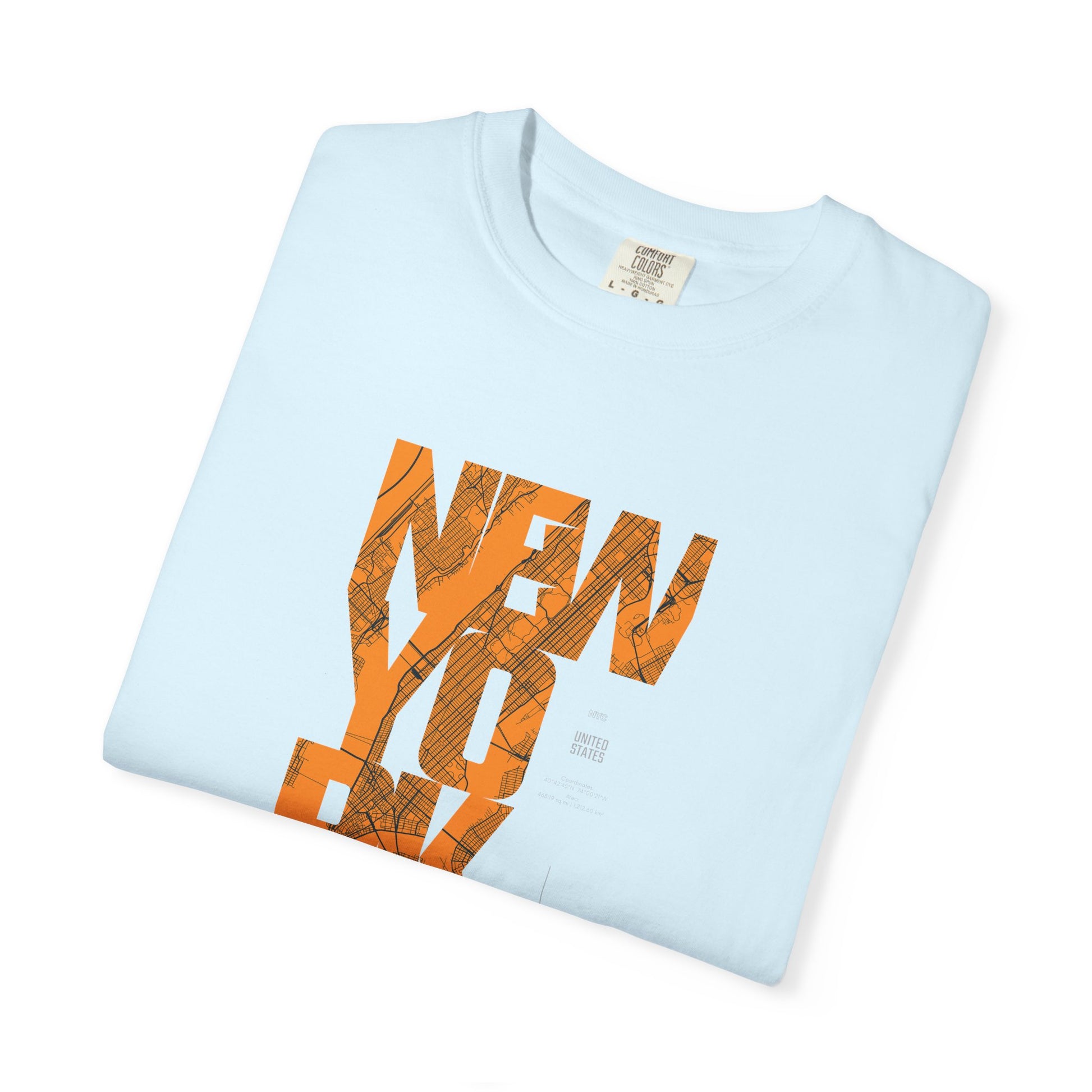 New York Typography Tee — Orange Marble Graphic T-Shirt