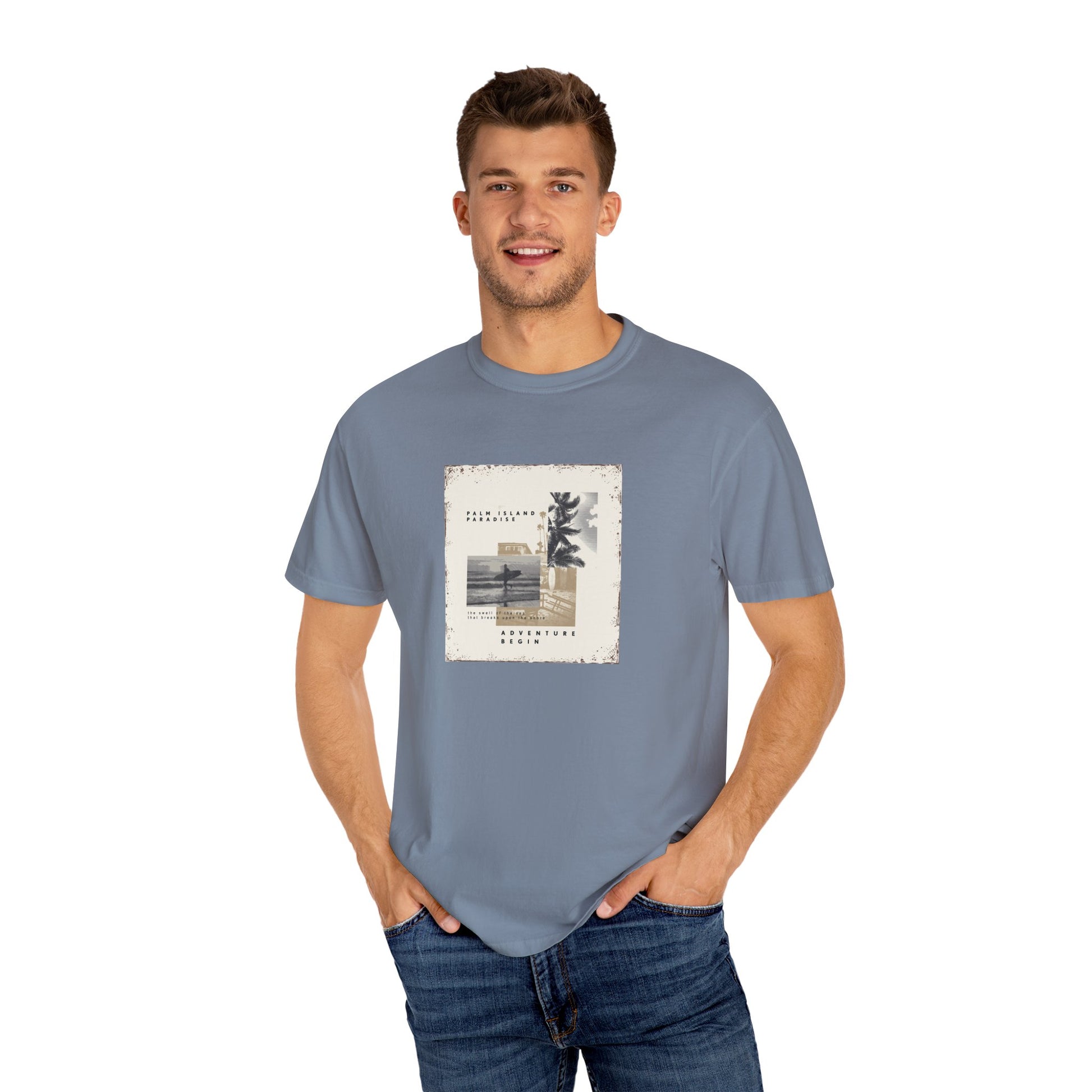Vintage Beach Photo T-Shirt — 'Good Vibes' Coastal Graphic Tee