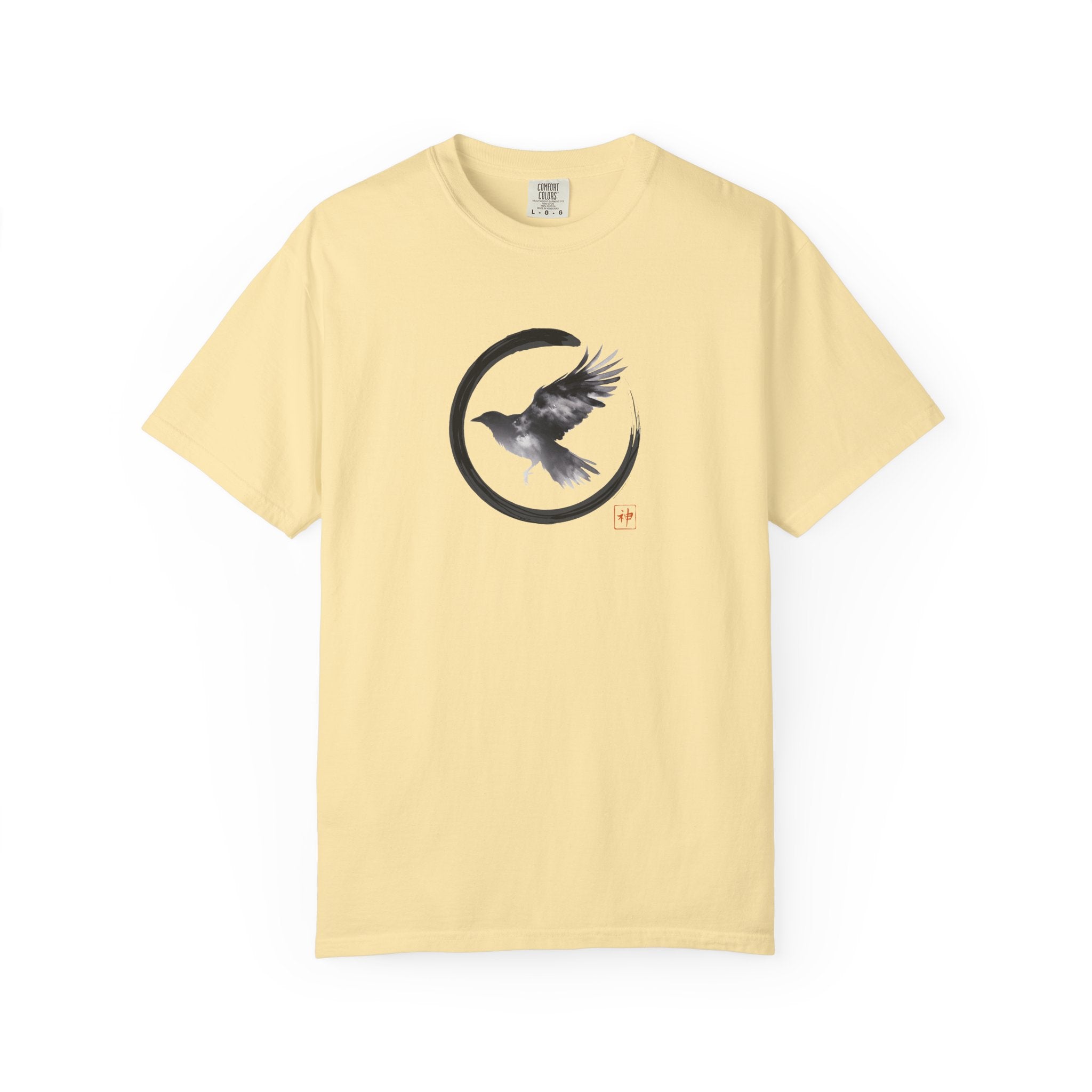 Raven Moon T-Shirt — Minimalist Flying Crow Zen Design