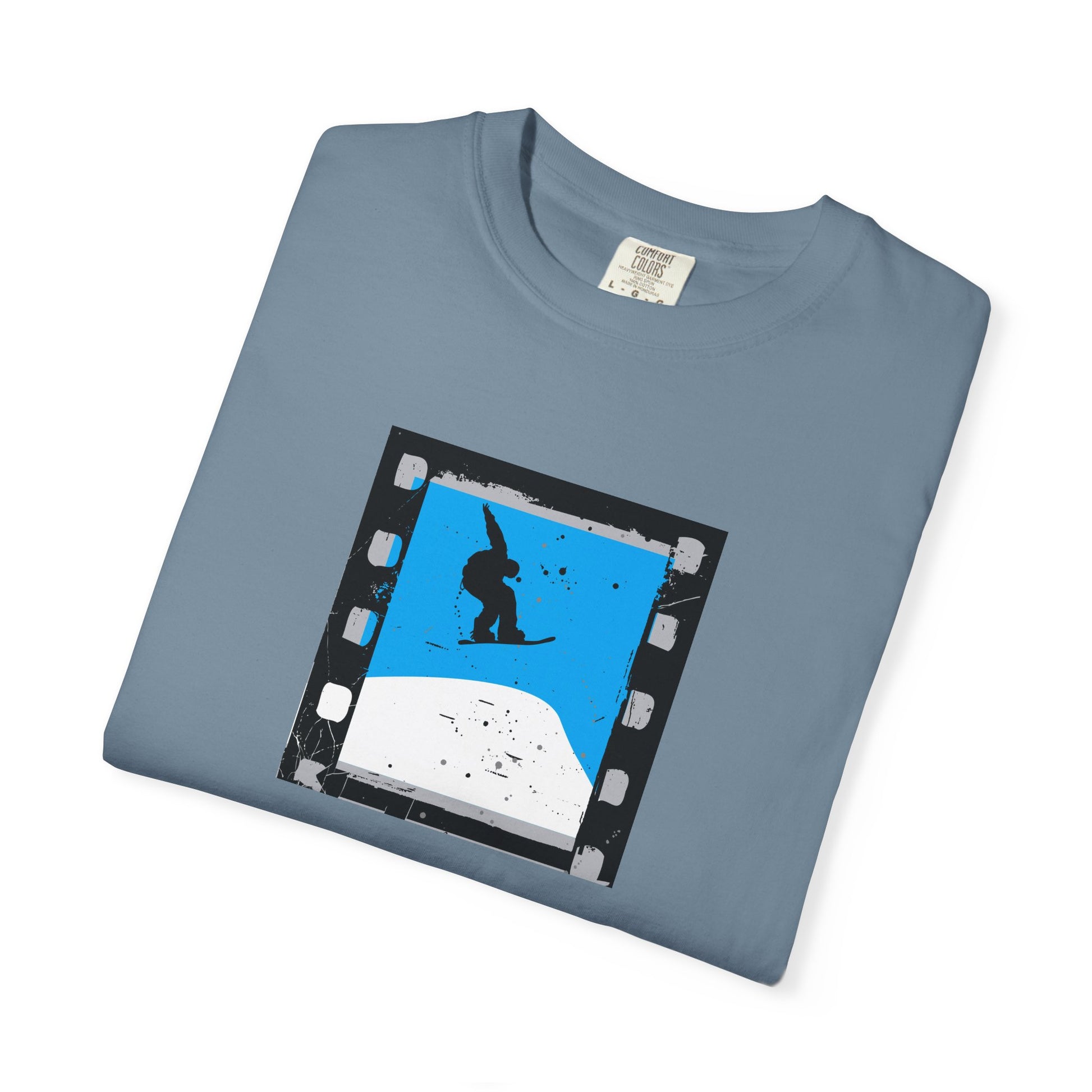 Surfing Filmstrip Graphic T-Shirt — Blue Wave Skate Silhouette