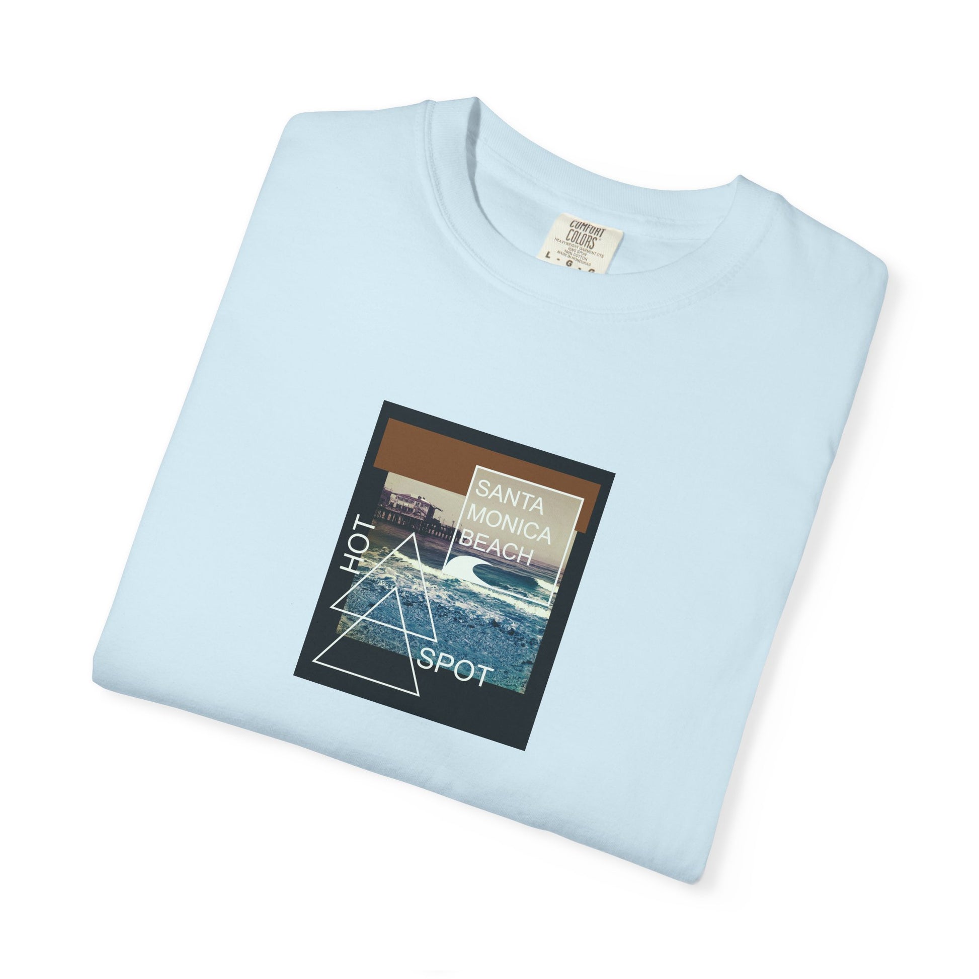 Light blue t-shirt with a graphic design on a white background