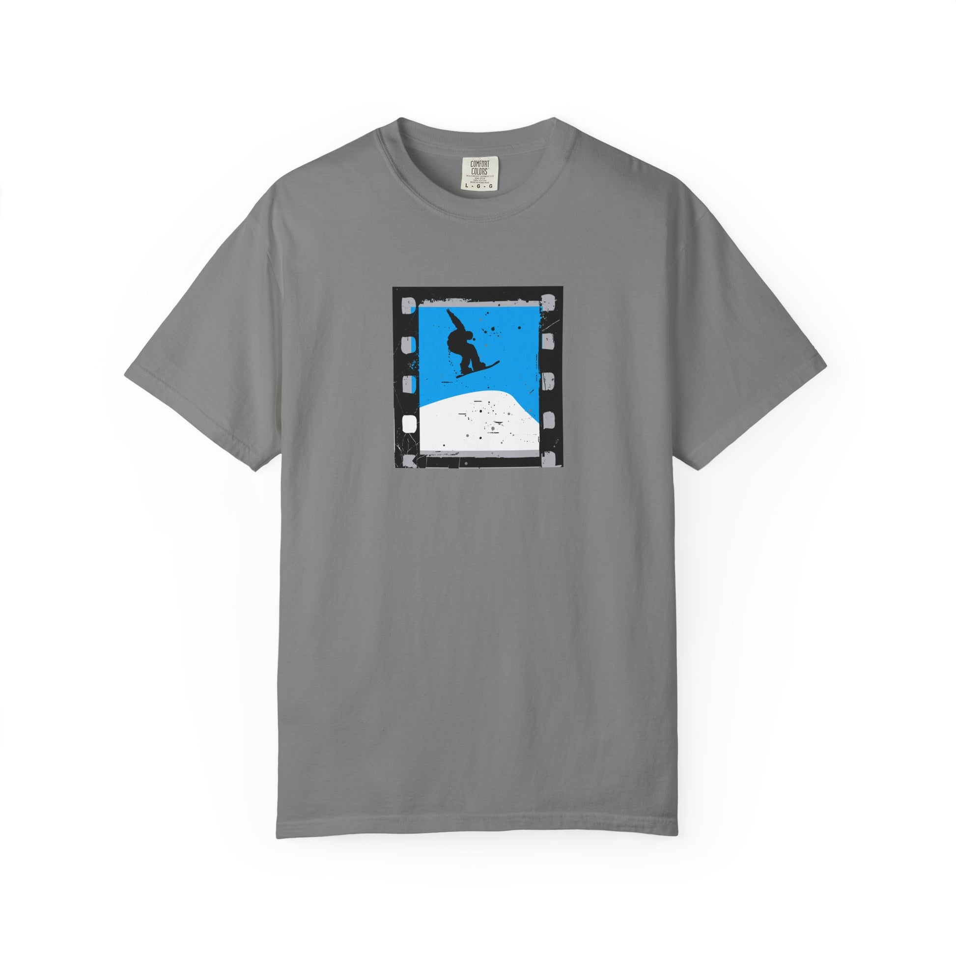 Surfing Filmstrip Graphic T-Shirt — Blue Wave Skate Silhouette