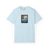 Light blue t-shirt with a graphic design on a white background