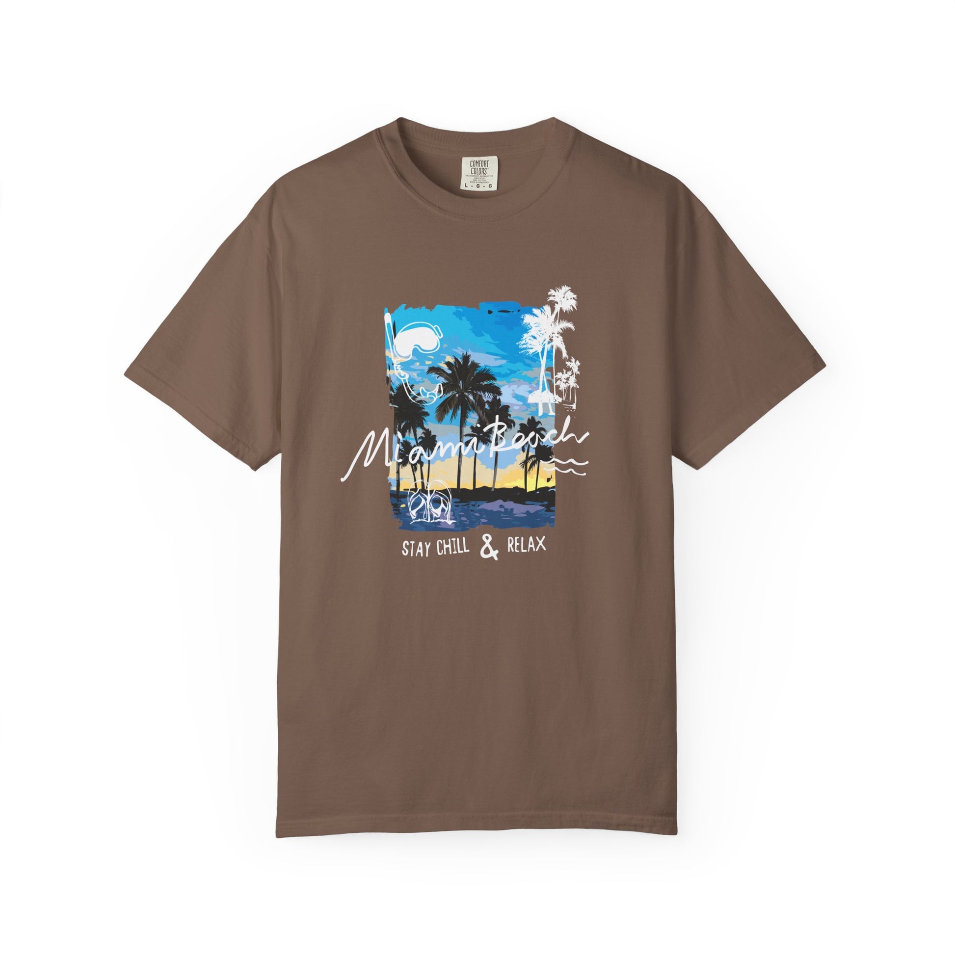 Maui Beach T-Shirt — "Stay Chill & Relax" Tropical Palm Sunset Tee