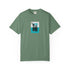 Green t-shirt with a palm tree design on a white background