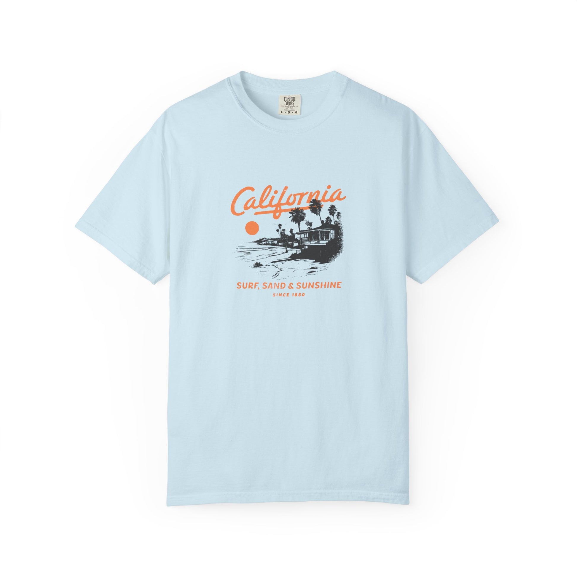 California Surfboard Graphic T-Shirt — 'California: Surf, Sand & Sunshine' Vintage Beach Tee