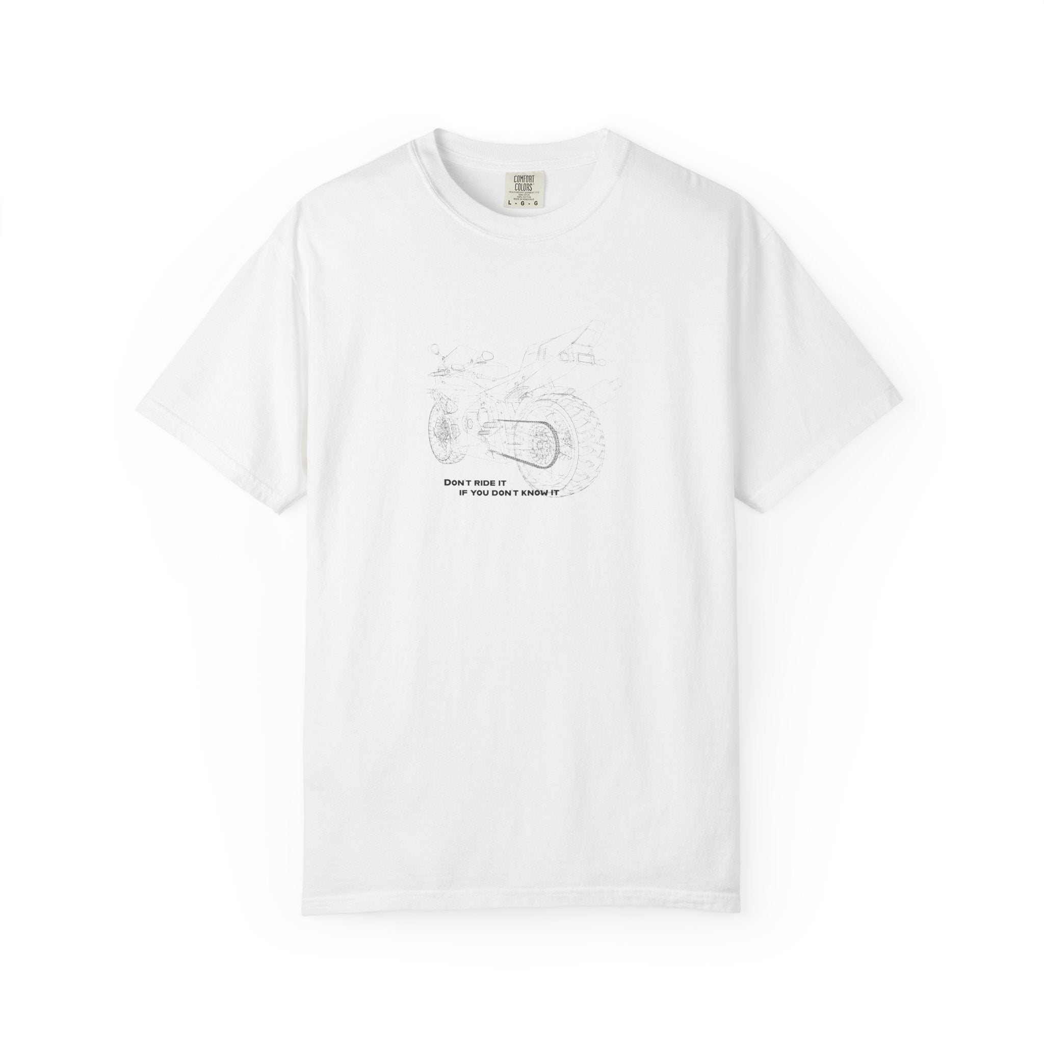 Graphic T-Shirt — Minimalist Tee, Motorcycle drawing