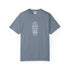 Teal t-shirt with a white cross and roots design on a white background