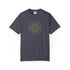 blur gray t-shirt with gold graphic design on a white background