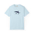 Light blue t-shirt with a shark graphic on a white background