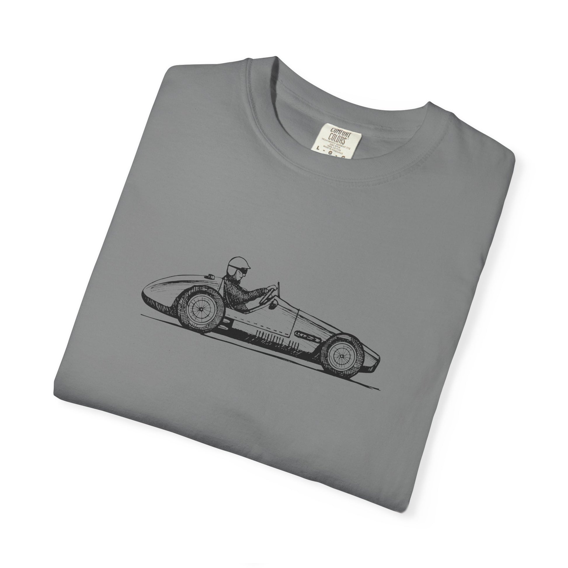 Vintage Racing Car T-Shirt — Classic Open-Wheel Driver Illustration