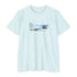 Light blue Ocean surf lifestyle graphic tee with surfboards and surfers coastal beach scene