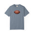 Gray t-shirt with a football graphic on a white background