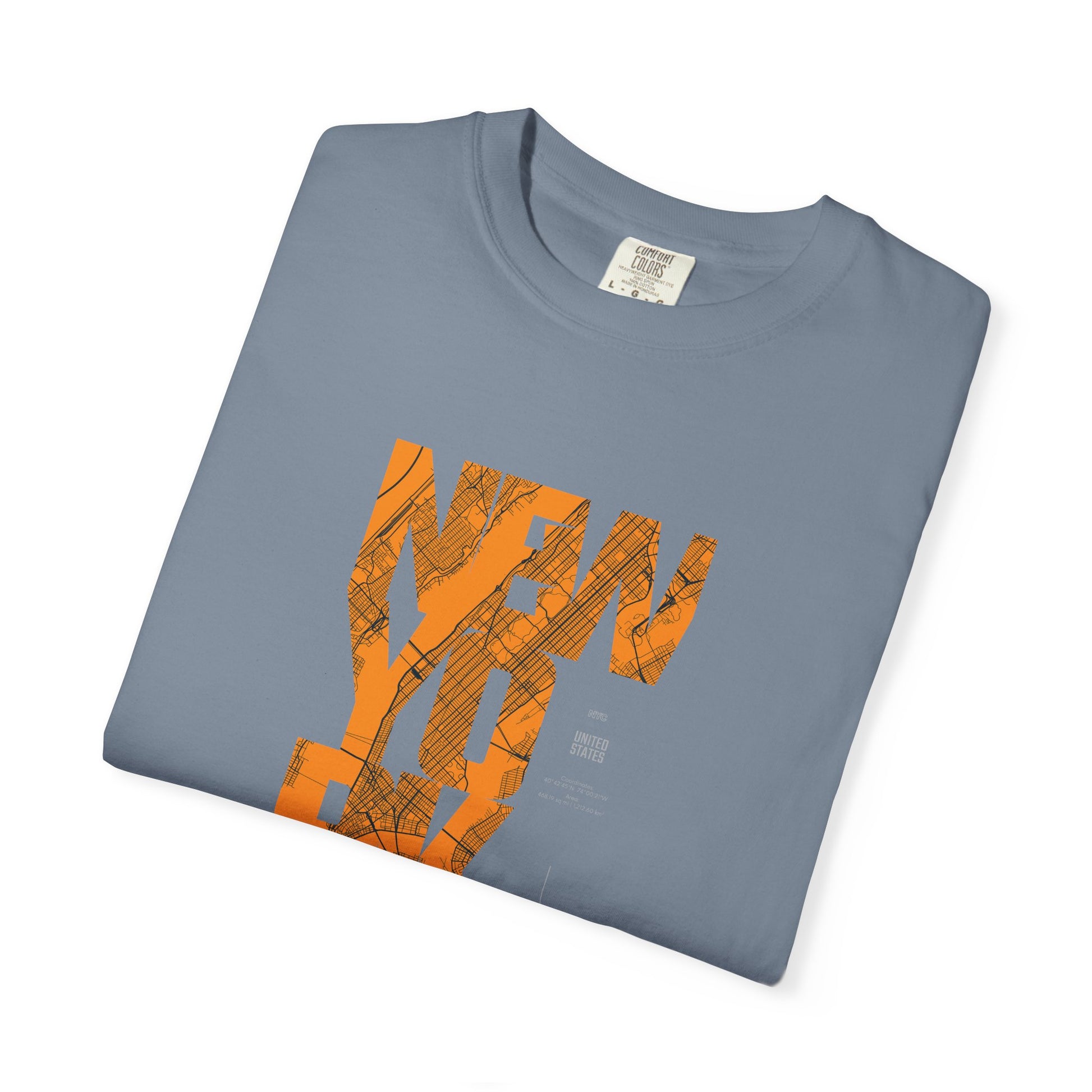 New York Typography Tee — Orange Marble Graphic T-Shirt