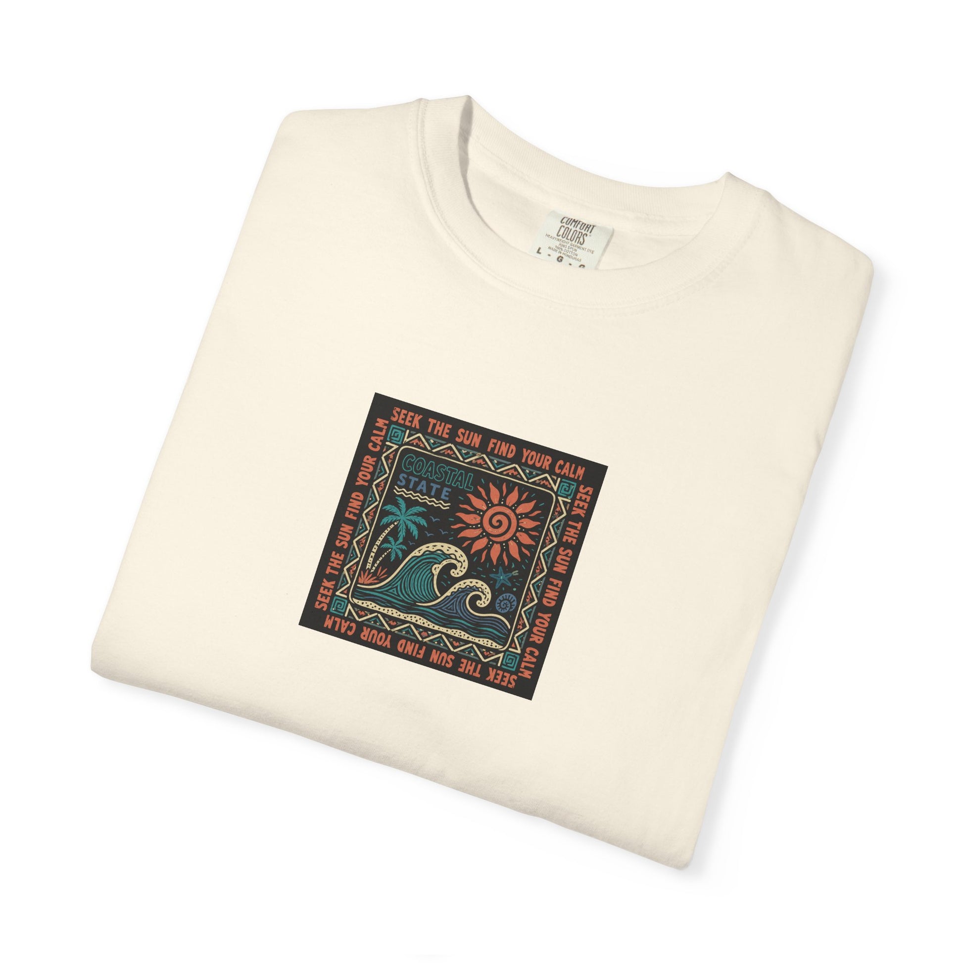 A folded cream t-shirt with abreeze style