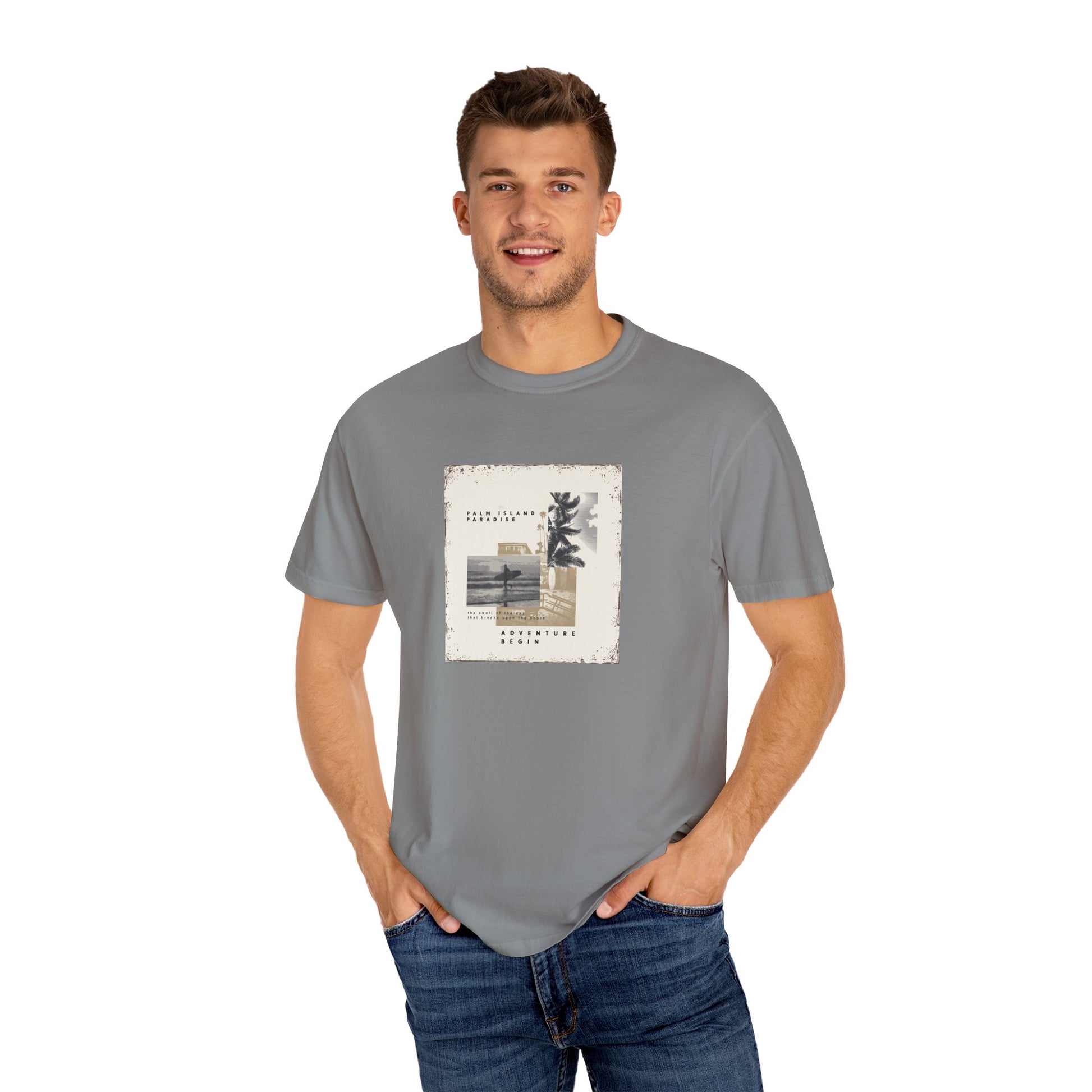 Vintage Beach Photo T-Shirt — 'Good Vibes' Coastal Graphic Tee