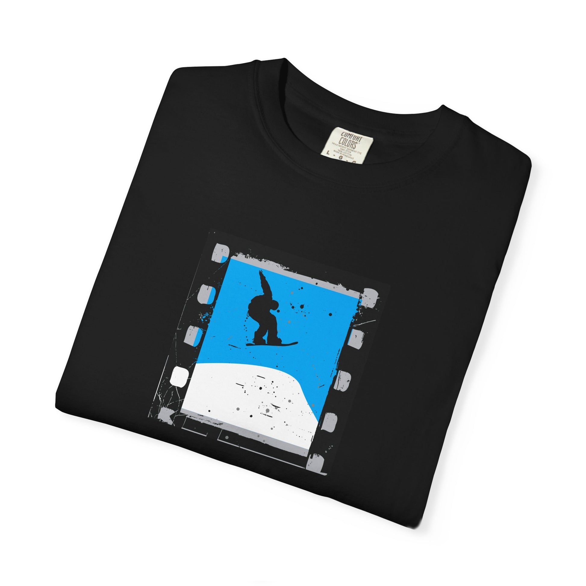 Surfing Filmstrip Graphic T-Shirt — Blue Wave Skate Silhouette