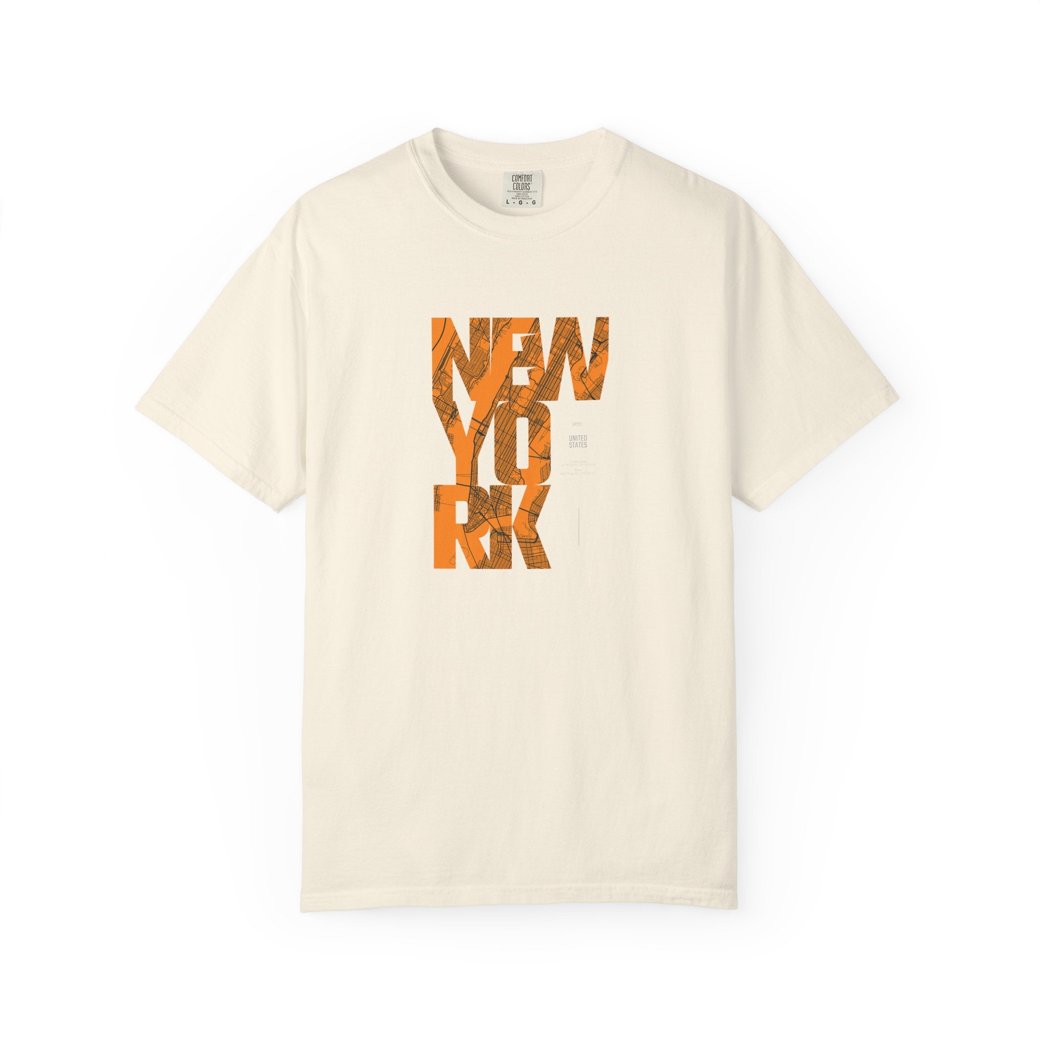 New York Typography Tee — Orange Marble Graphic T-Shirt