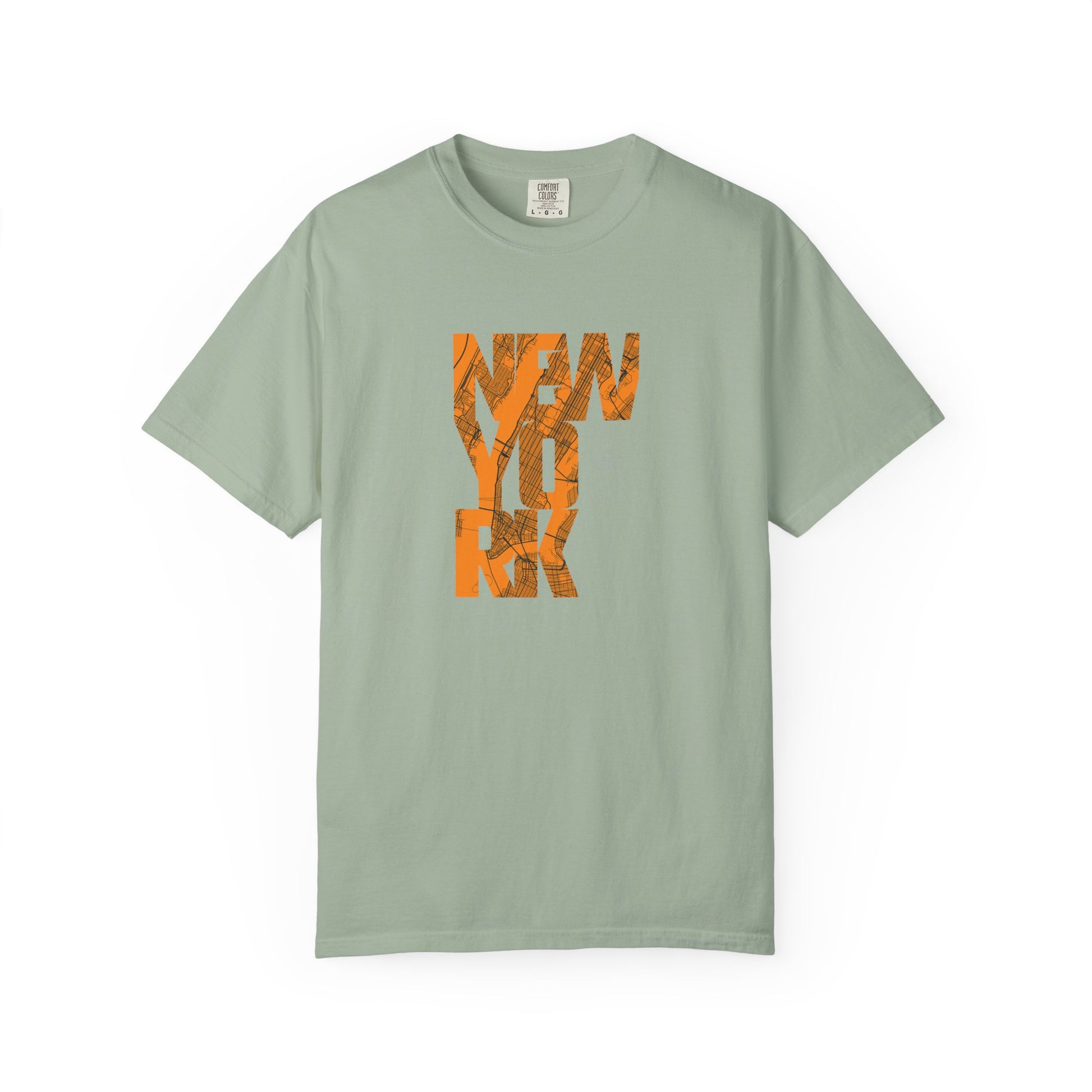 New York Typography Tee — Orange Marble Graphic T-Shirt
