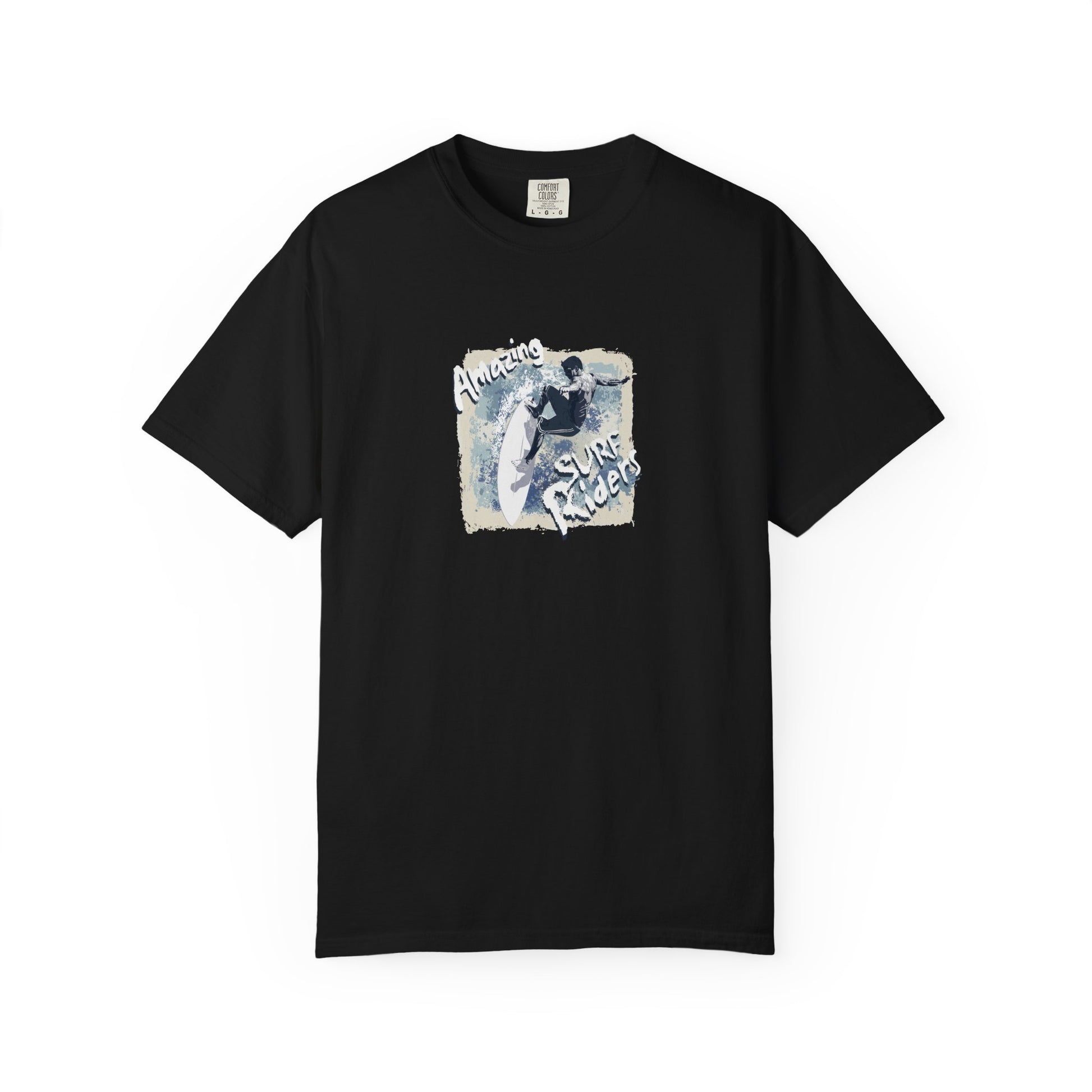 Black t-shirt with surfing graphic design