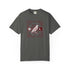 Purple t-shirt with 'The Wish room' text and graphic on a white background