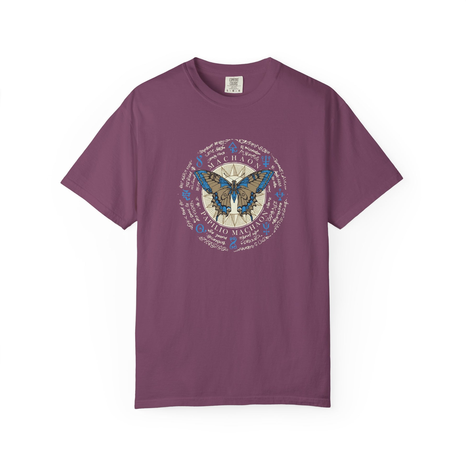 Purple t-shirt with white text 'I like crochet and maybe 3 people' on a white background