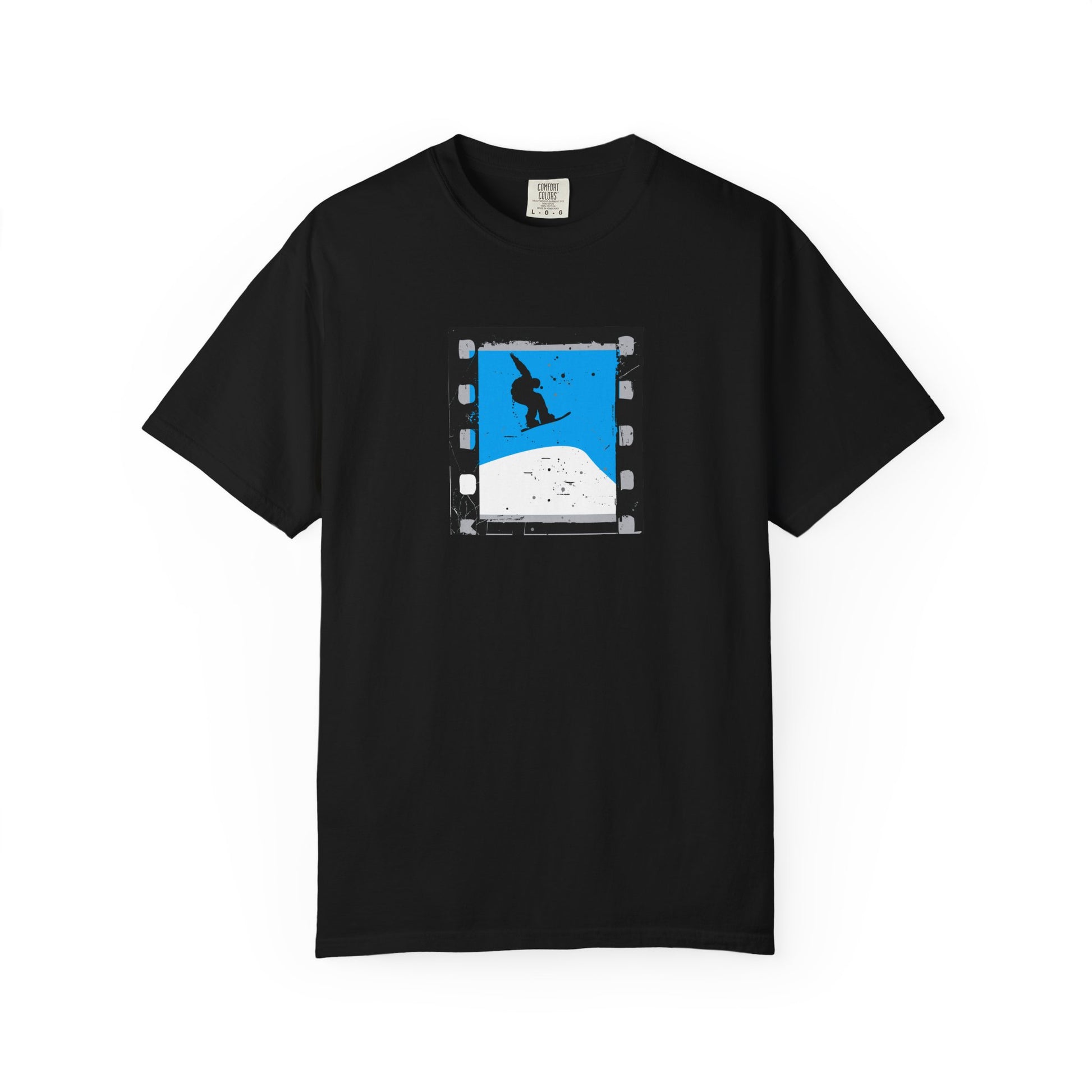 Surfing Filmstrip Graphic T-Shirt — Blue Wave Skate Silhouette