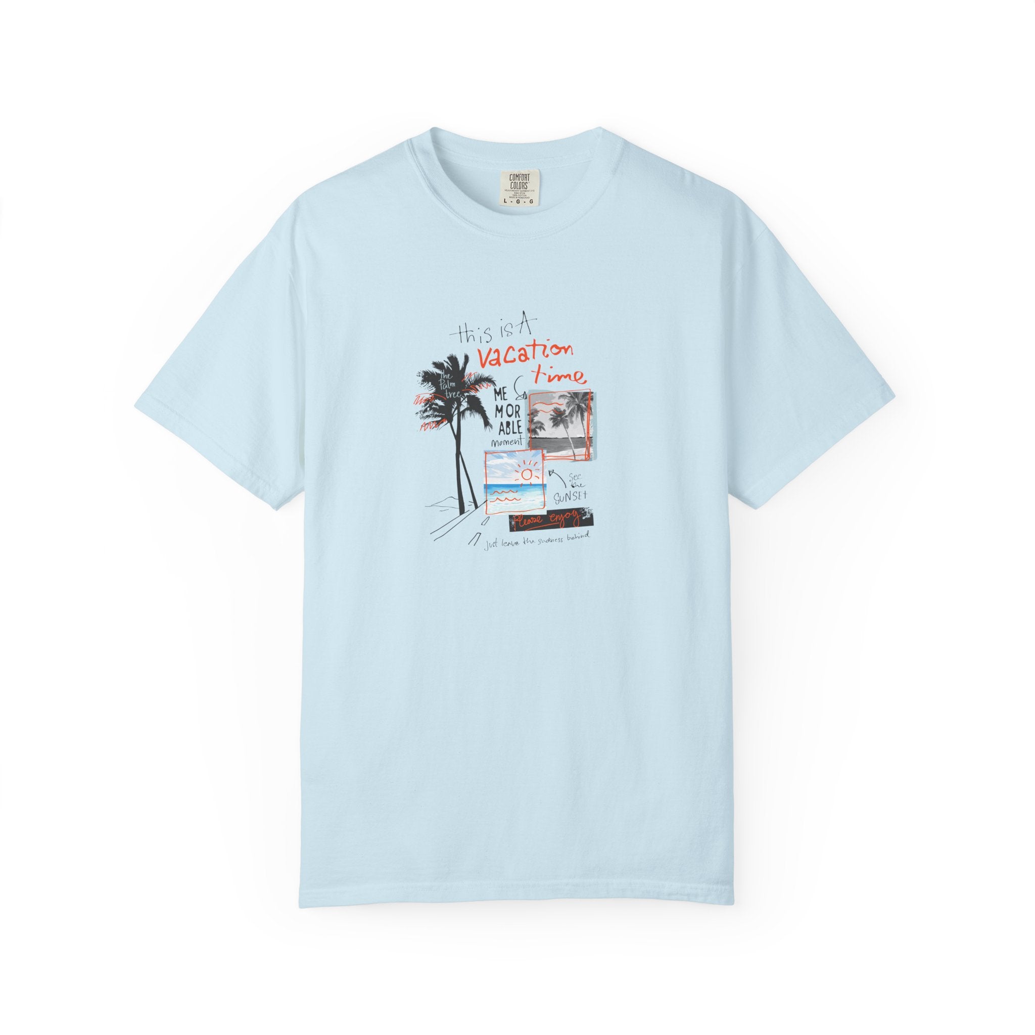 Vacation Vibes Graphic T-Shirt — Palm Tree Collage Tee Breeze