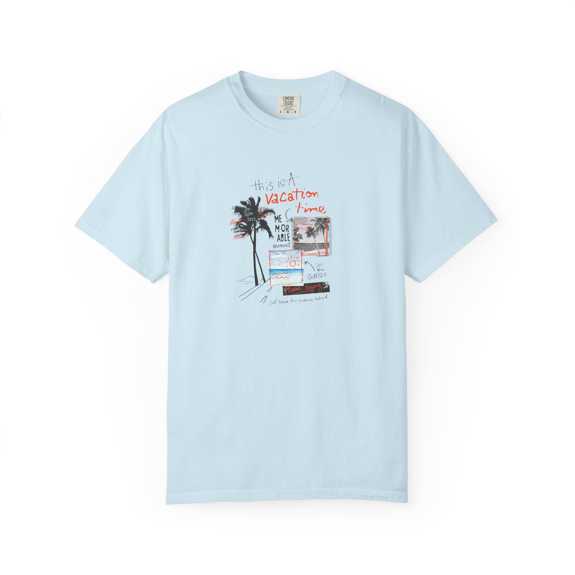Vacation Vibes Graphic T-Shirt — Palm Tree Collage Tee Breeze