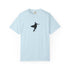 Minimal surfer silhouette graphic t-shirt with surfboard coastal surf design