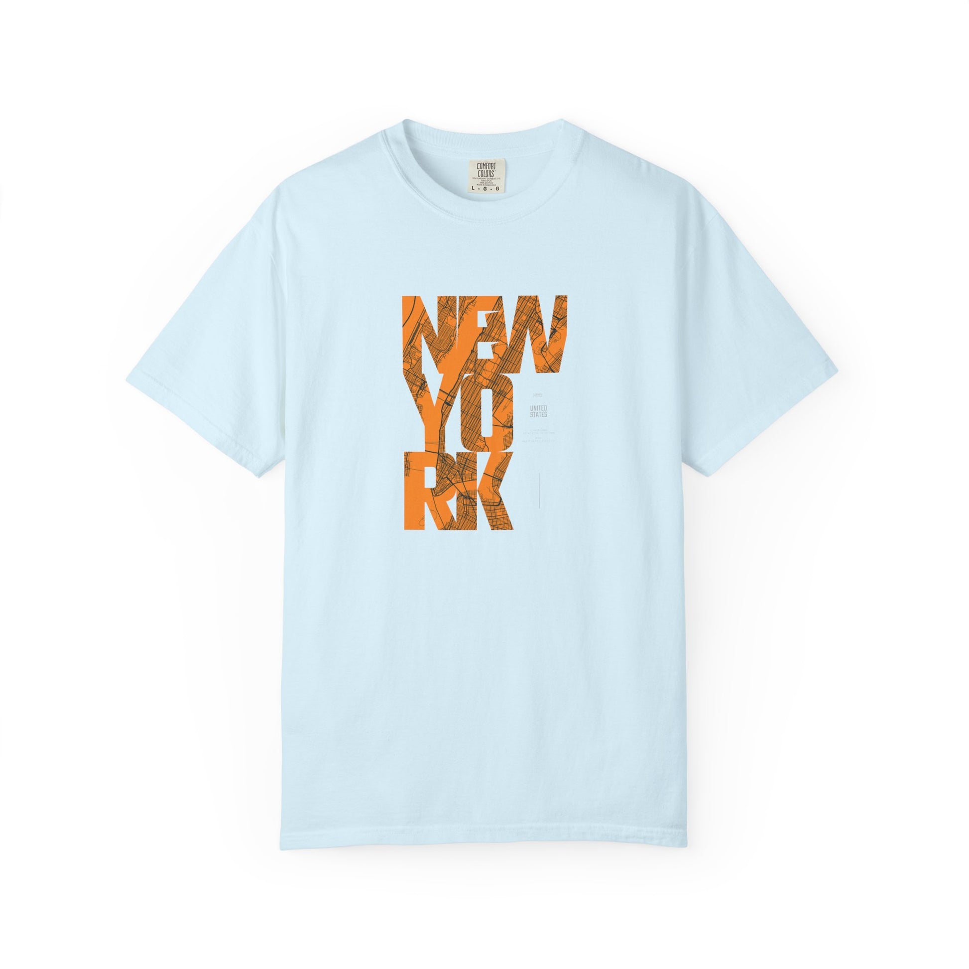 New York Typography Tee — Orange Marble Graphic T-Shirt