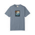 Gray t-shirt with a graphic design on a white background