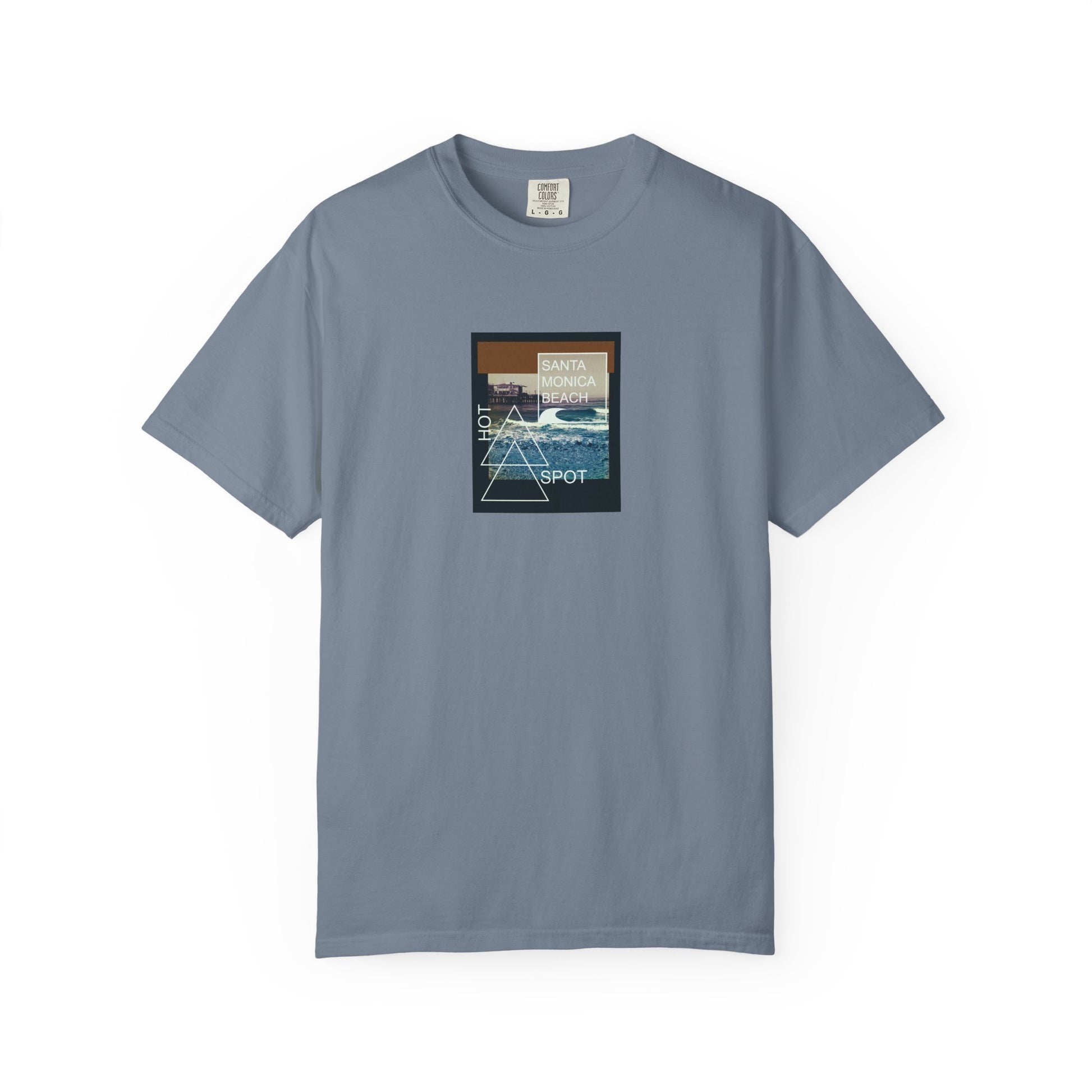 Gray t-shirt with a graphic design on a white background