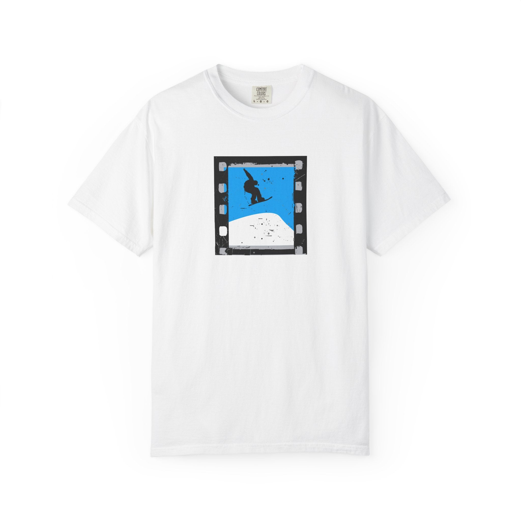 Surfing Filmstrip Graphic T-Shirt — Blue Wave Skate Silhouette