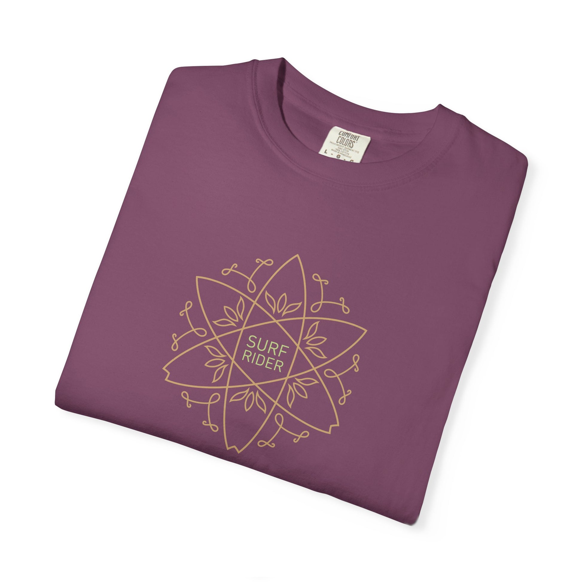 Folded  t-shirt with a graphic of crossed rifles and bullets on a white background