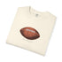 Folded cream-colored sweatshirt with a football graphic and text on a white background