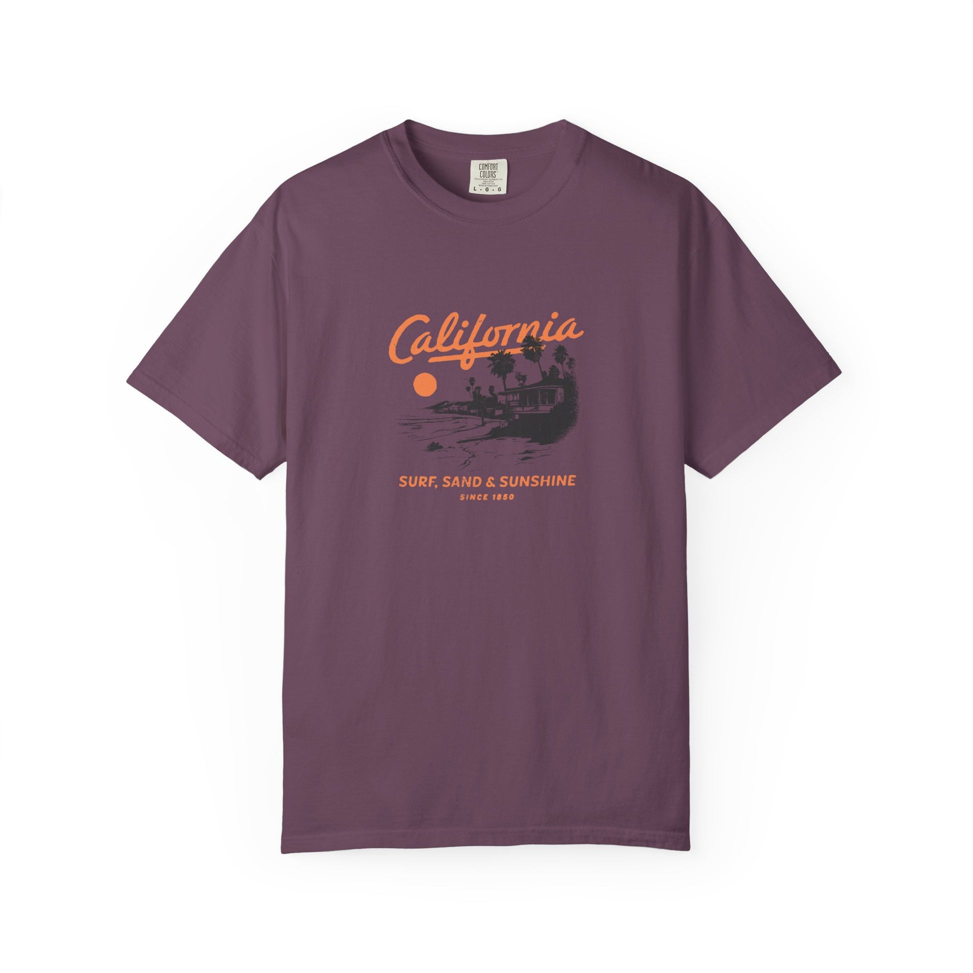 California Surfboard Graphic T-Shirt — 'California: Surf, Sand & Sunshine' Vintage Beach Tee