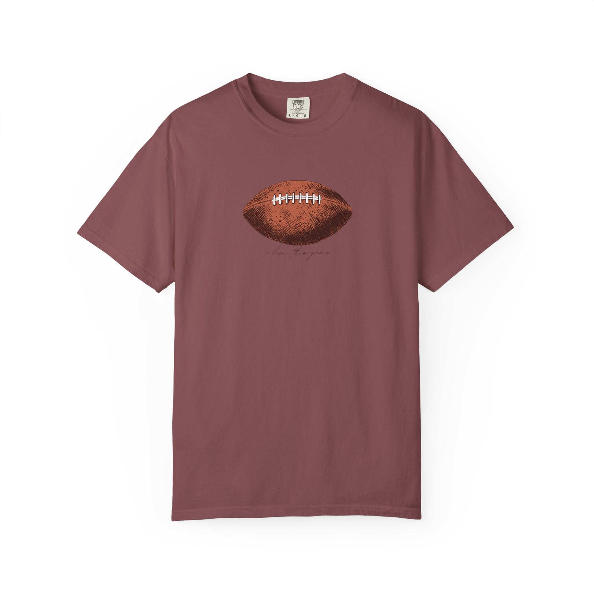 Maroon vintage leather football graphic t-shirt