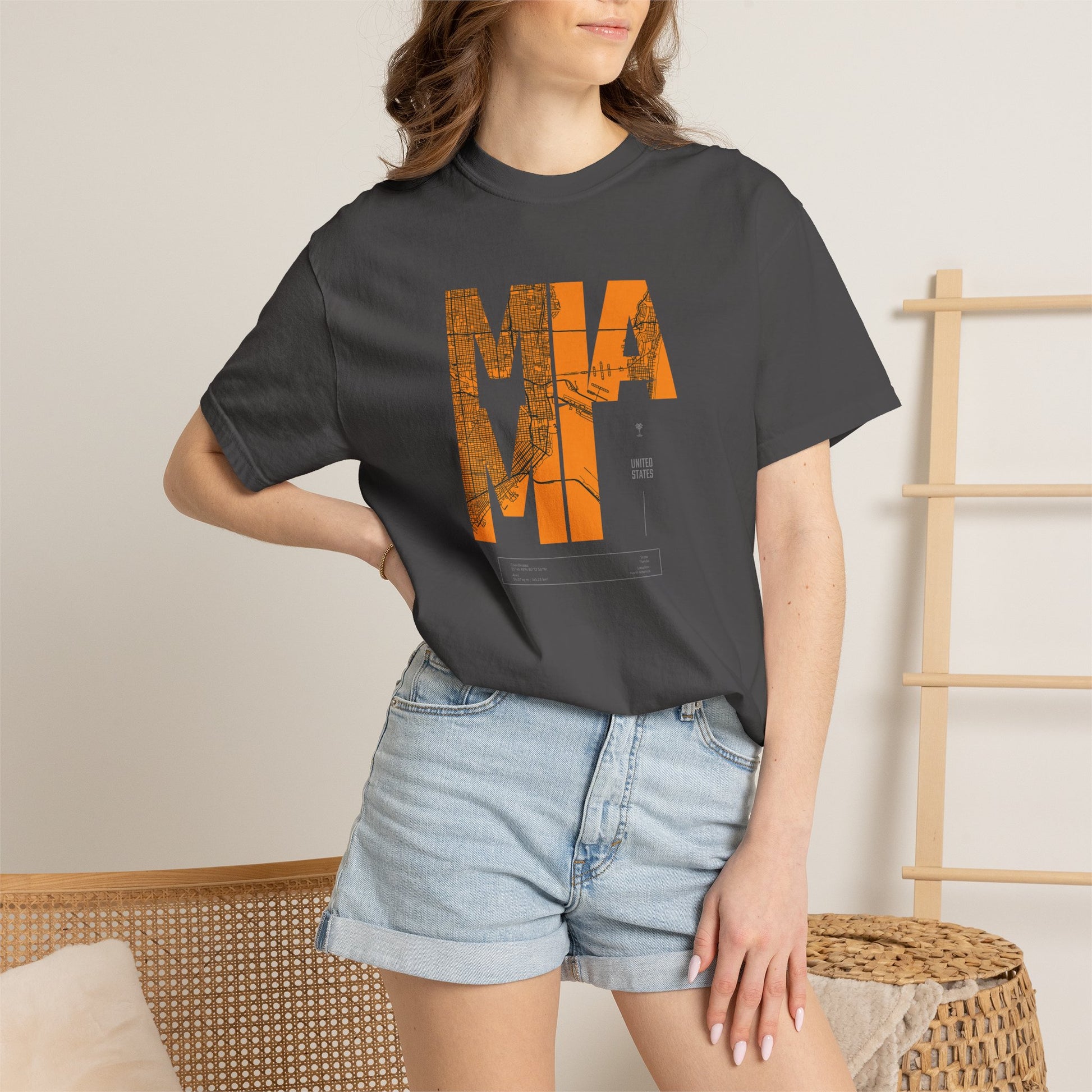 MIA MI Retro Block Graphic T-Shirt — Orange Vintage City Tee