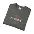 Black t-shirt with a ship graphic and text on a white background